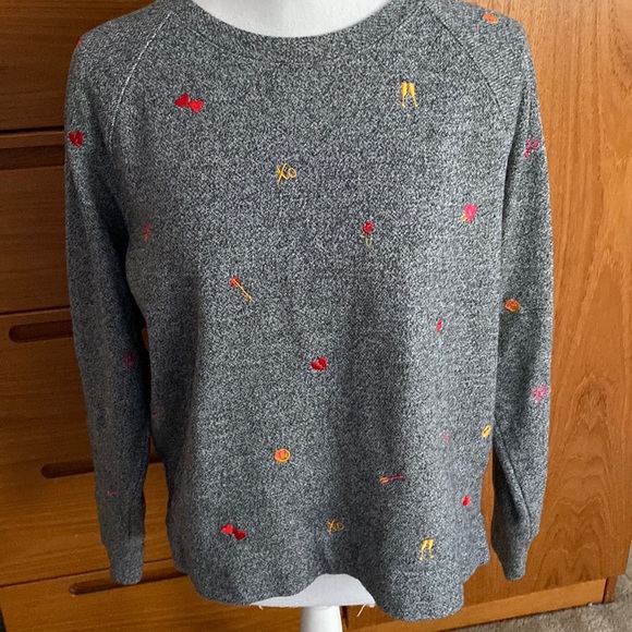 Loft brand embroidered gray/blue pullover sweatshirt size: M - Picture 1 of 6